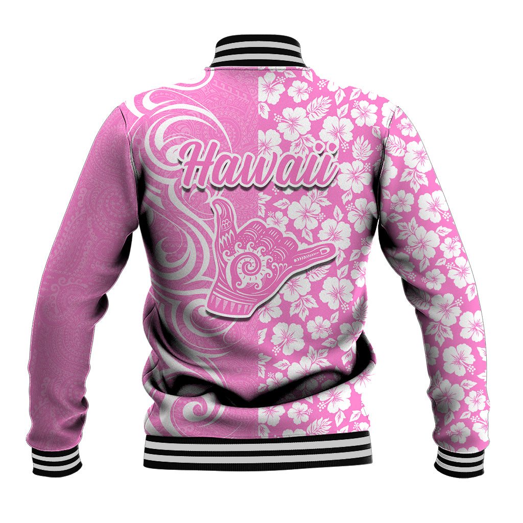 Hawaii Kauai Island Baseball Jacket Hibiscus Pattern Seamless Tribal Simple Pink LT03 - Polynesian Pride