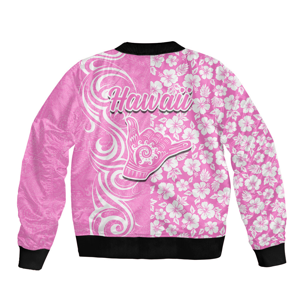 Hawaii Kauai Island Bomber Jacket Hibiscus Pattern Seamless Tribal Simple Pink LT03 - Polynesian Pride
