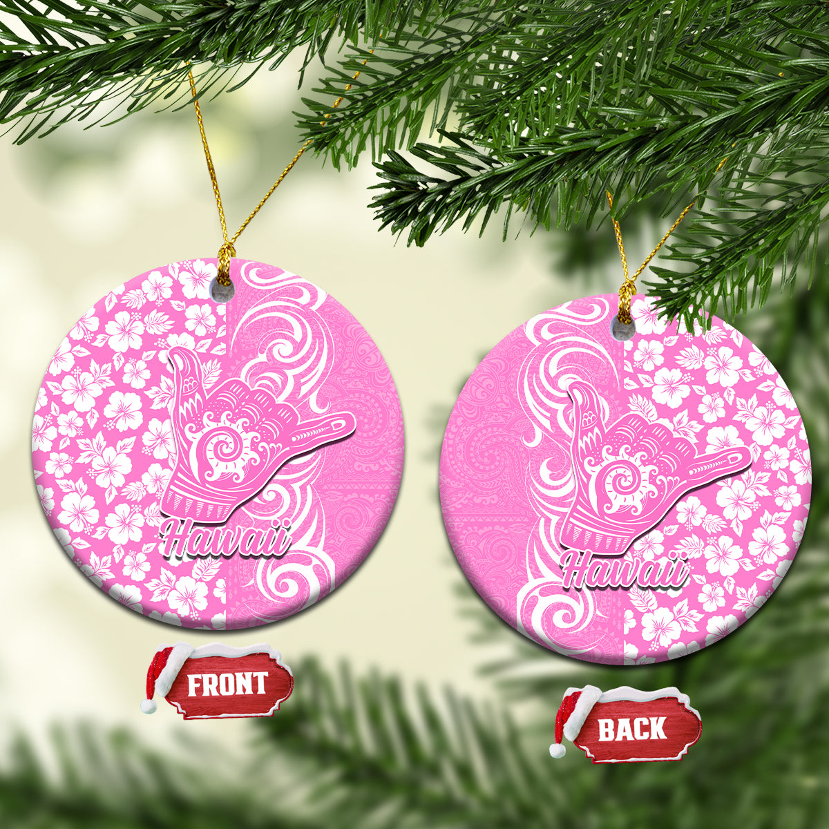 Hawaii Kauai Island Ceramic Ornament Hibiscus Pattern Seamless Tribal Simple Pink LT03 Pink - Polynesian Pride