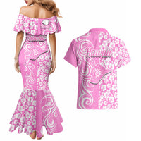 Hawaii Kauai Island Couples Matching Mermaid Dress and Hawaiian Shirt Hibiscus Pattern Seamless Tribal Simple Pink LT03 - Polynesian Pride