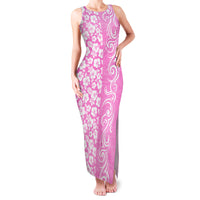 Hawaii Kauai Island Family Matching Tank Maxi Dress and Hawaiian Shirt Hibiscus Pattern Seamless Tribal Simple Pink LT03 Mom's Dress Pink - Polynesian Pride