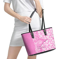 Hawaii Kauai Island Leather Tote Bag Hibiscus Pattern Seamless Tribal Simple Pink LT03 - Polynesian Pride