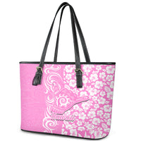 Hawaii Kauai Island Leather Tote Bag Hibiscus Pattern Seamless Tribal Simple Pink LT03 - Polynesian Pride