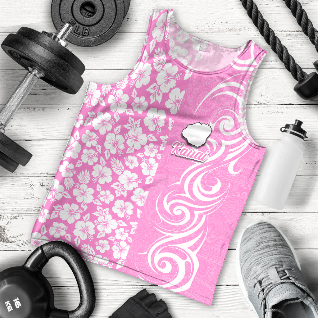 Hawaii Kauai Island Men Tank Top Hibiscus Pattern Seamless Tribal Simple Pink LT03 Pink - Polynesian Pride