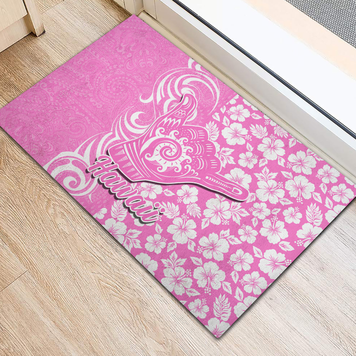 Hawaii Kauai Island Rubber Doormat Hibiscus Pattern Seamless Tribal Simple Pink LT03 - Polynesian Pride