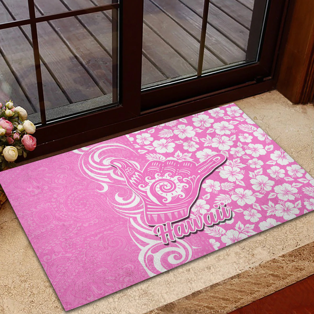 Hawaii Kauai Island Rubber Doormat Hibiscus Pattern Seamless Tribal Simple Pink LT03 - Polynesian Pride