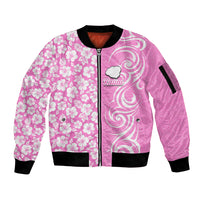 Hawaii Kauai Island Sleeve Zip Bomber Jacket Hibiscus Pattern Seamless Tribal Simple Pink LT03 Unisex Pink - Polynesian Pride