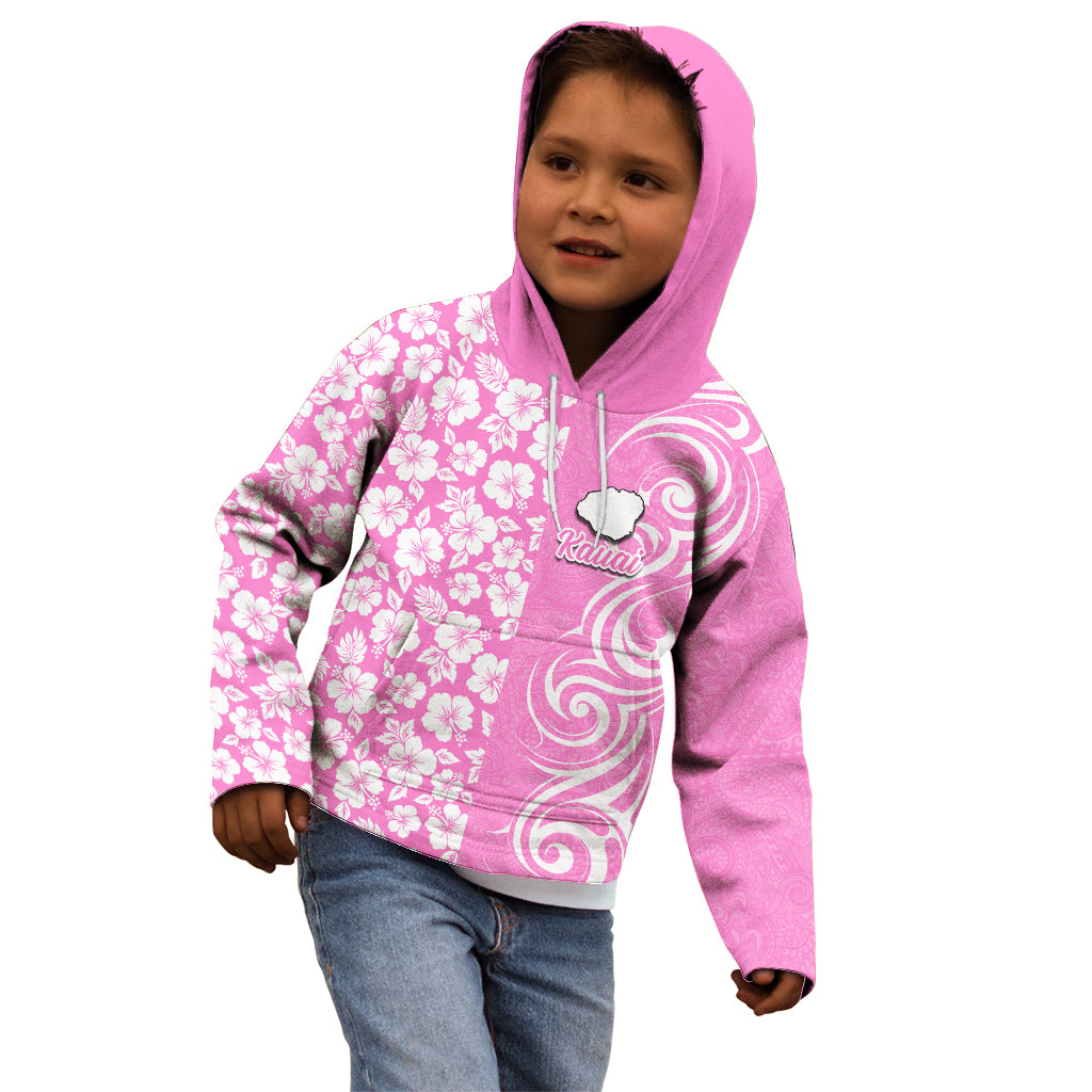 Custom Hawaii Kauai Island Kid Hoodie Hibiscus Pattern Seamless Tribal Simple Pink LT03 - Polynesian Pride