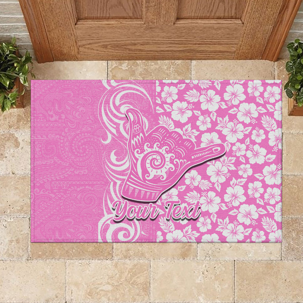 Custom Hawaii Kauai Island Rubber Doormat Hibiscus Pattern Seamless Tribal Simple Pink LT03 - Polynesian Pride