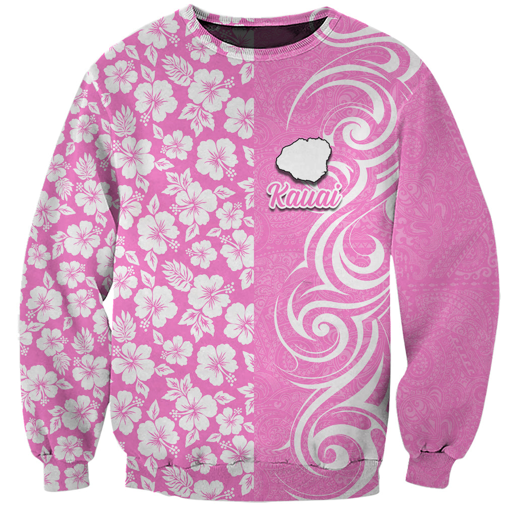 Custom Hawaii Kauai Island Sweatshirt Hibiscus Pattern Seamless Tribal Simple Pink LT03 Unisex Pink - Polynesian Pride