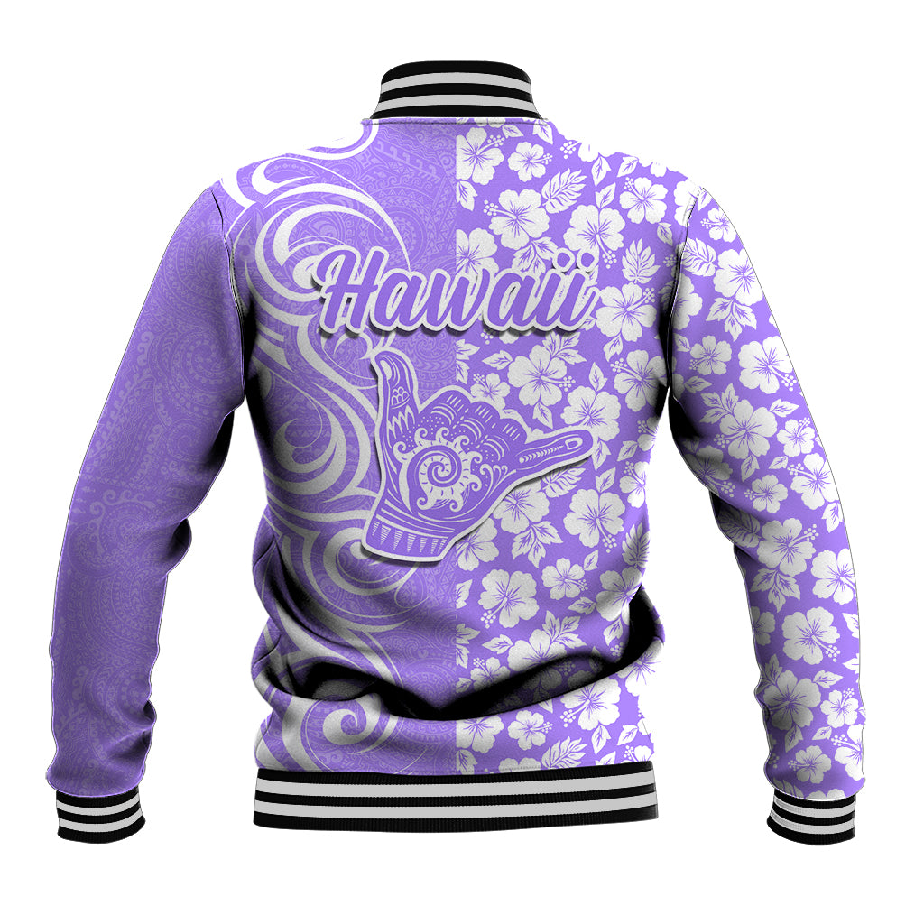 Hawaii Kauai Island Baseball Jacket Hibiscus Pattern Seamless Tribal Simple Purple LT03 - Polynesian Pride