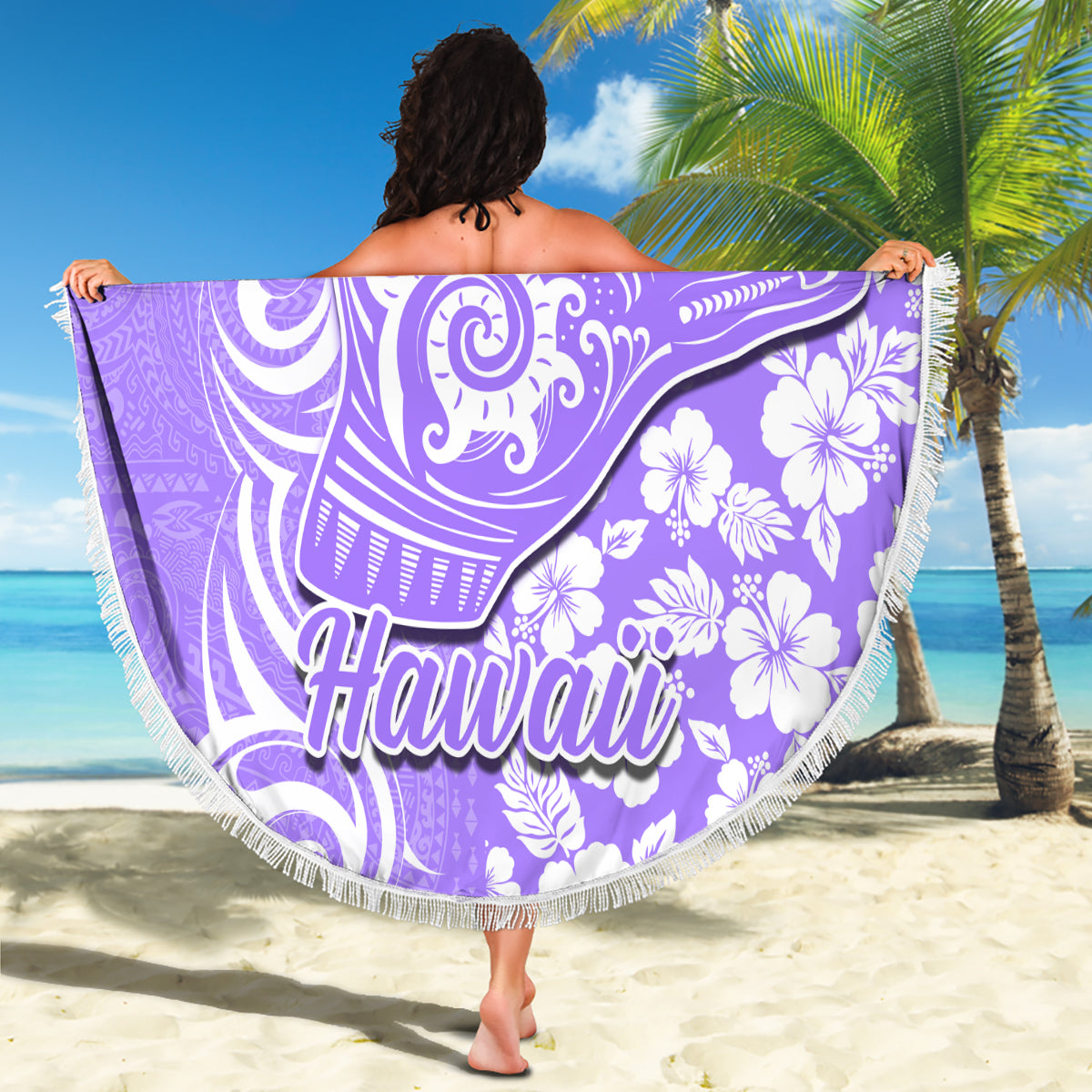 Hawaii Kauai Island Beach Blanket Hibiscus Pattern Seamless Tribal Simple Purple LT03 - Wonder Print Shop