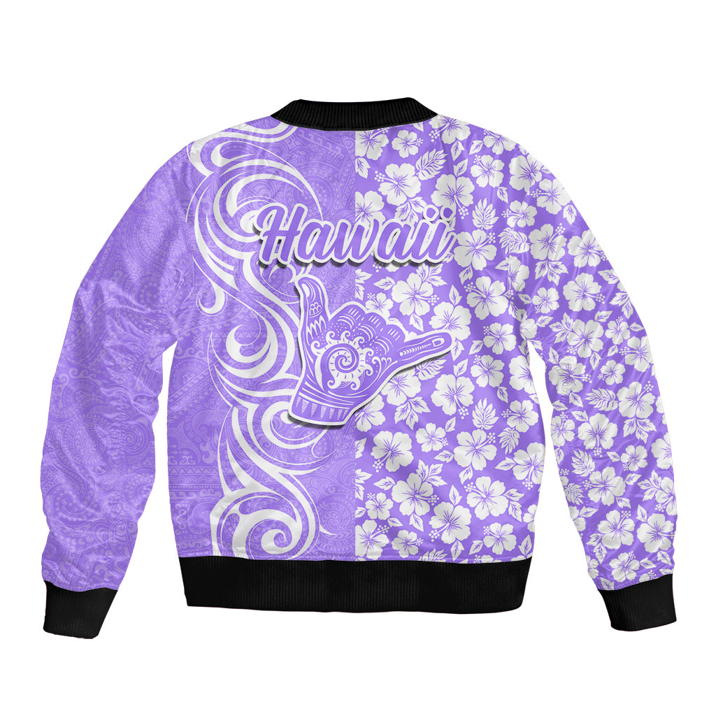 Hawaii Kauai Island Bomber Jacket Hibiscus Pattern Seamless Tribal Simple Purple LT03 - Polynesian Pride