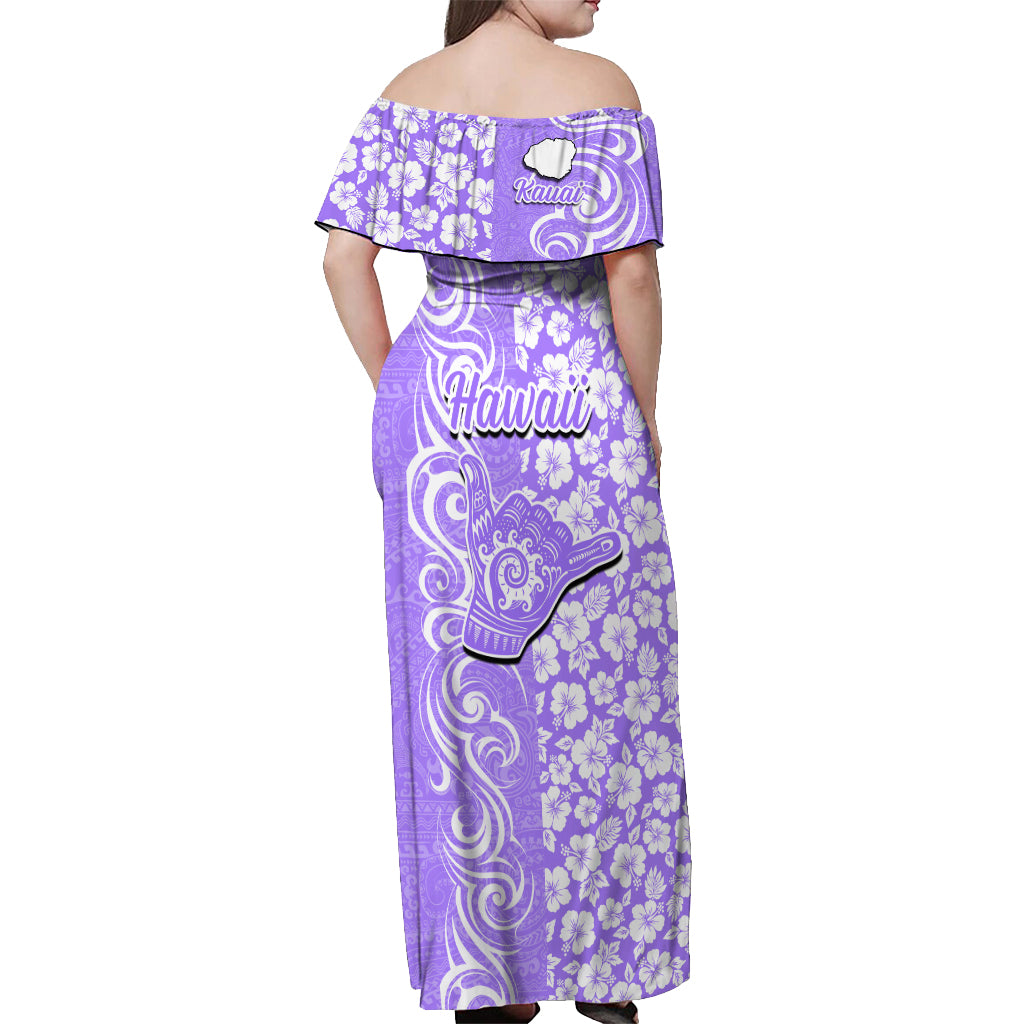 Hawaii Kauai Island Off Shoulder Maxi Dress Hibiscus Pattern Seamless Tribal Simple Purple LT03 - Polynesian Pride