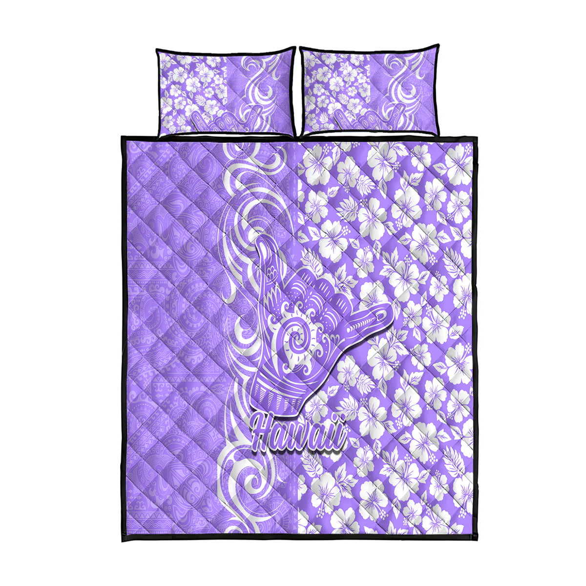 Hawaii Kauai Island Quilt Bed Set Hibiscus Pattern Seamless Tribal Simple Purple LT03 Purple - Polynesian Pride