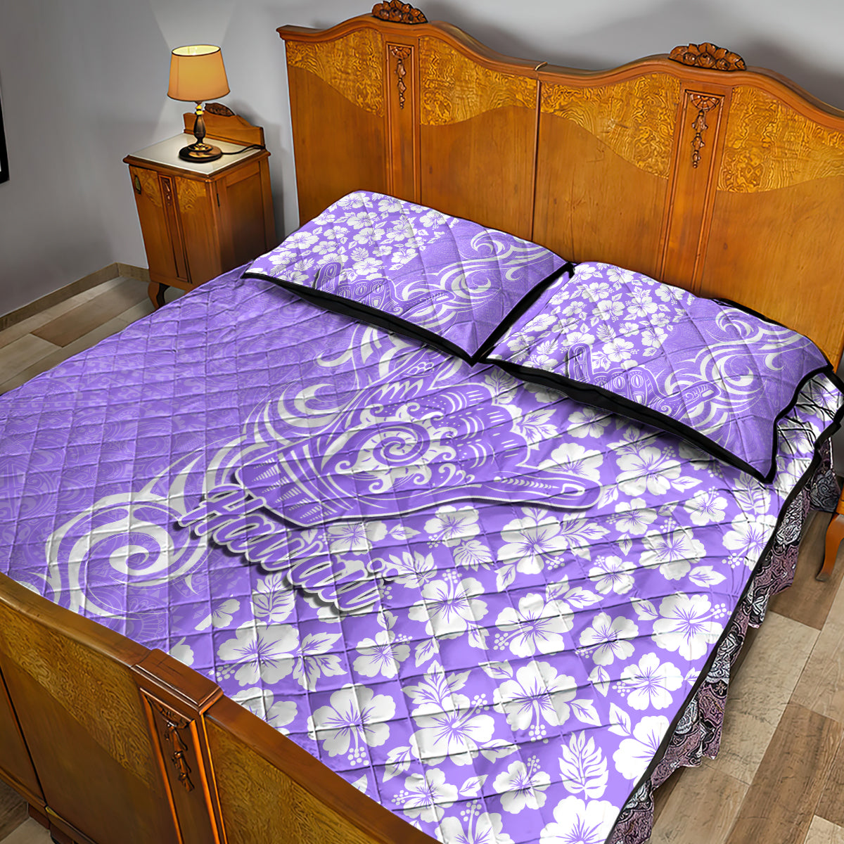Hawaii Kauai Island Quilt Bed Set Hibiscus Pattern Seamless Tribal Simple Purple LT03 - Polynesian Pride