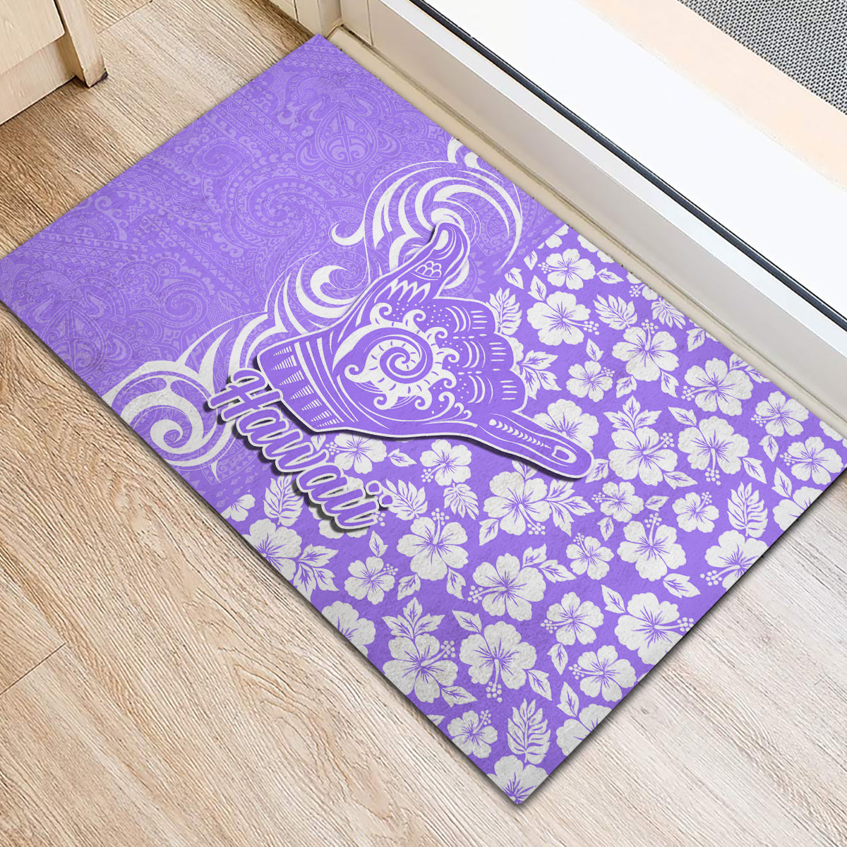 Hawaii Kauai Island Rubber Doormat Hibiscus Pattern Seamless Tribal Simple Purple LT03 - Polynesian Pride