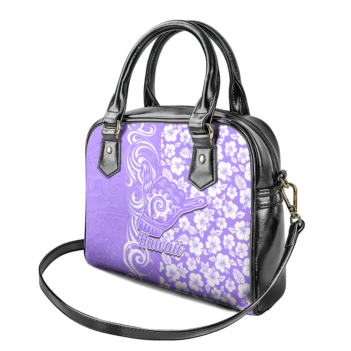 Hawaii Kauai Island Shoulder Handbag Hibiscus Pattern Seamless Tribal Simple Purple LT03 - Polynesian Pride