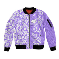 Hawaii Kauai Island Sleeve Zip Bomber Jacket Hibiscus Pattern Seamless Tribal Simple Purple LT03 Unisex Purple - Polynesian Pride