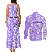 Custom Hawaii Kauai Island Couples Matching Tank Maxi Dress and Long Sleeve Button Shirts Hibiscus Pattern Seamless Tribal Simple Purple LT03 - Polynesian Pride