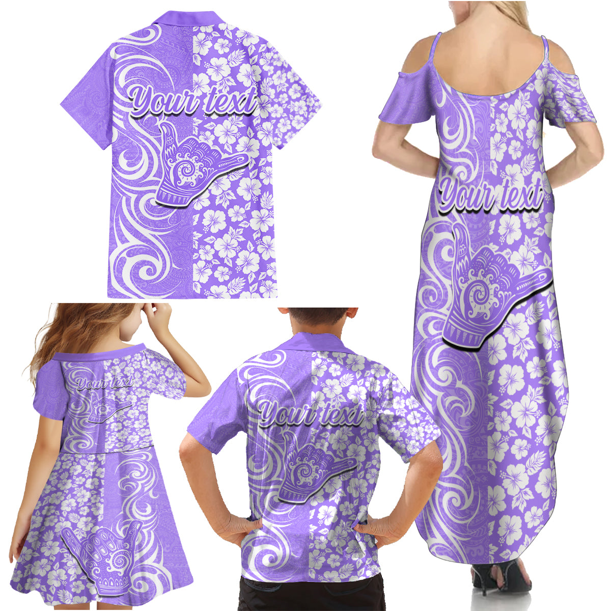 Custom Hawaii Kauai Island Family Matching Summer Maxi Dress and Hawaiian Shirt Hibiscus Pattern Seamless Tribal Simple Purple LT03 - Polynesian Pride