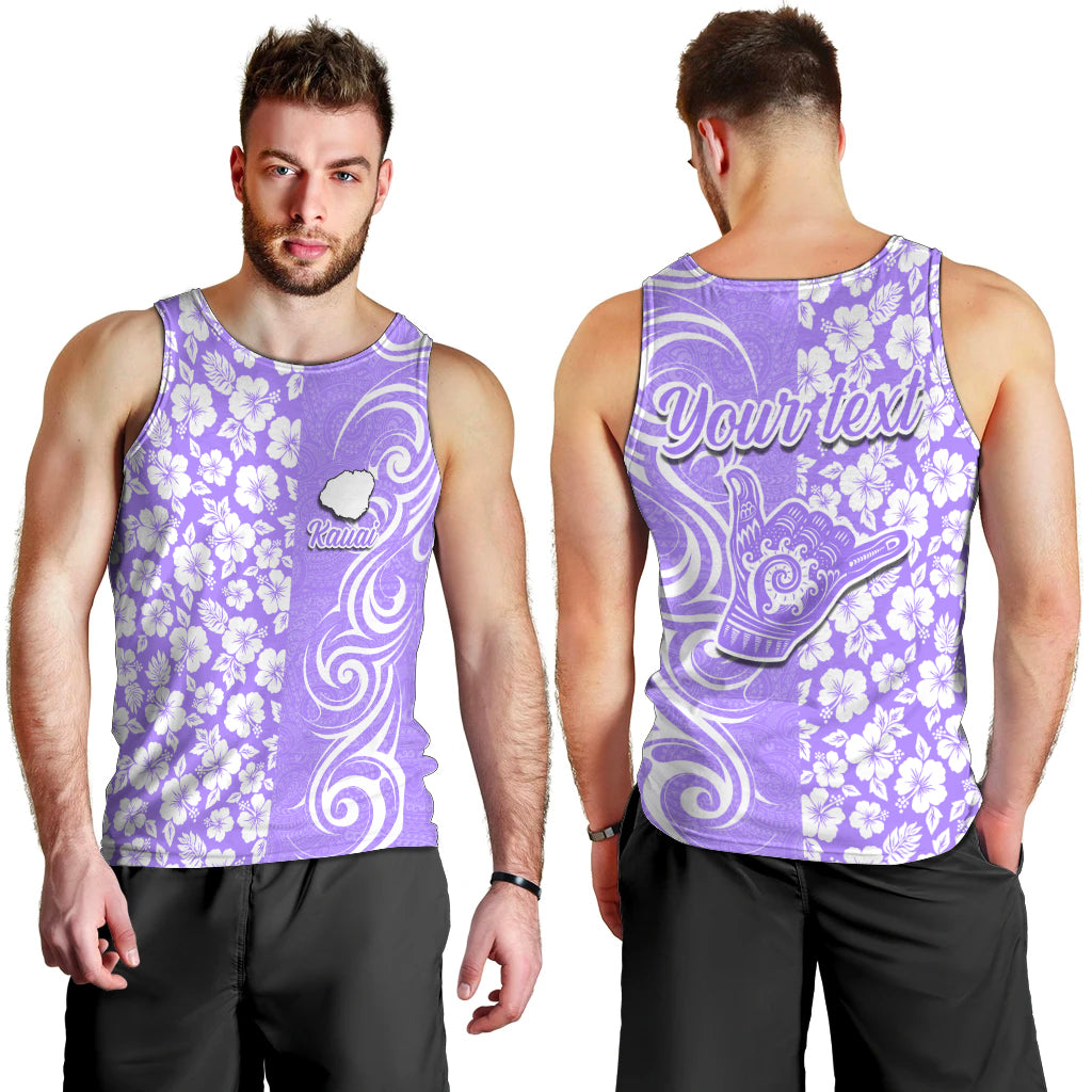 Custom Hawaii Kauai Island Men Tank Top Hibiscus Pattern Seamless Tribal Simple Purple LT03 - Polynesian Pride