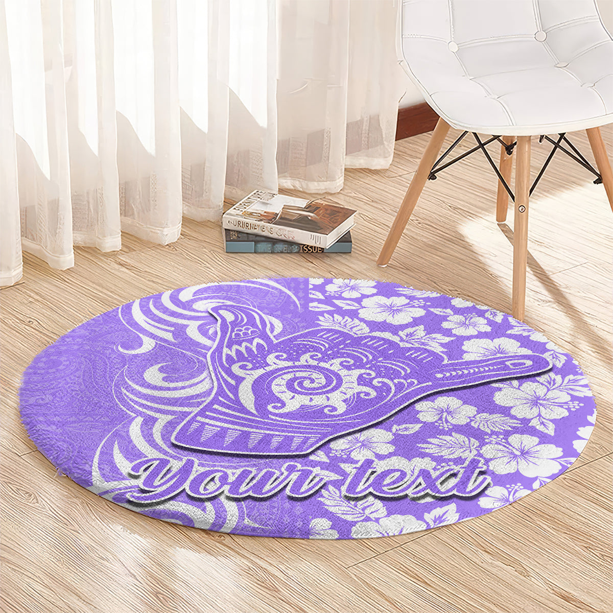 Custom Hawaii Kauai Island Round Carpet Hibiscus Pattern Seamless Tribal Simple Purple LT03 - Polynesian Pride