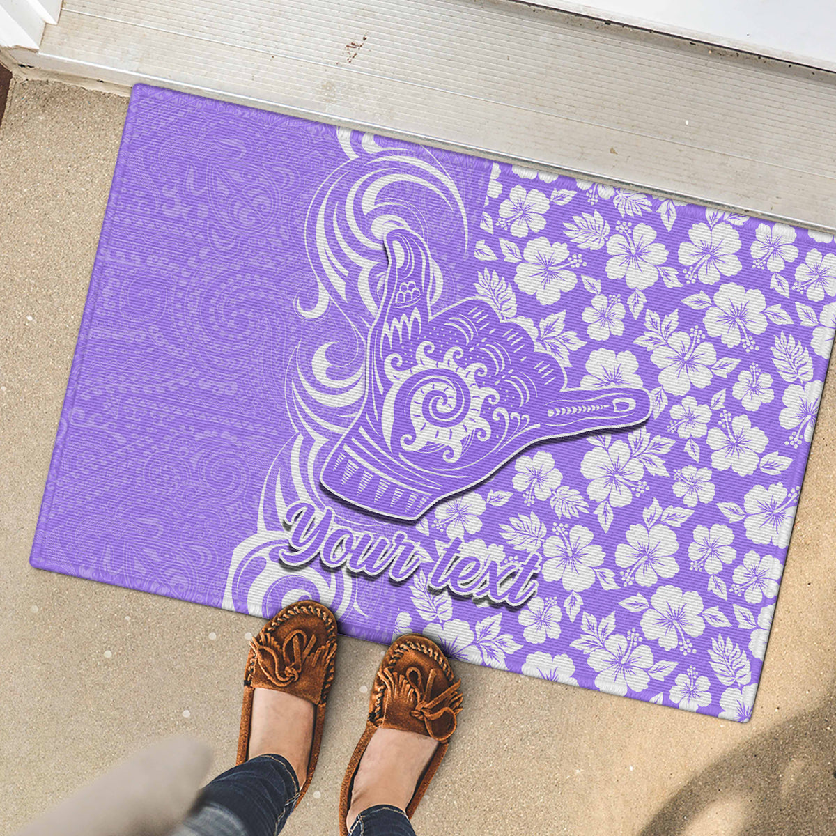 Custom Hawaii Kauai Island Rubber Doormat Hibiscus Pattern Seamless Tribal Simple Purple LT03 - Polynesian Pride