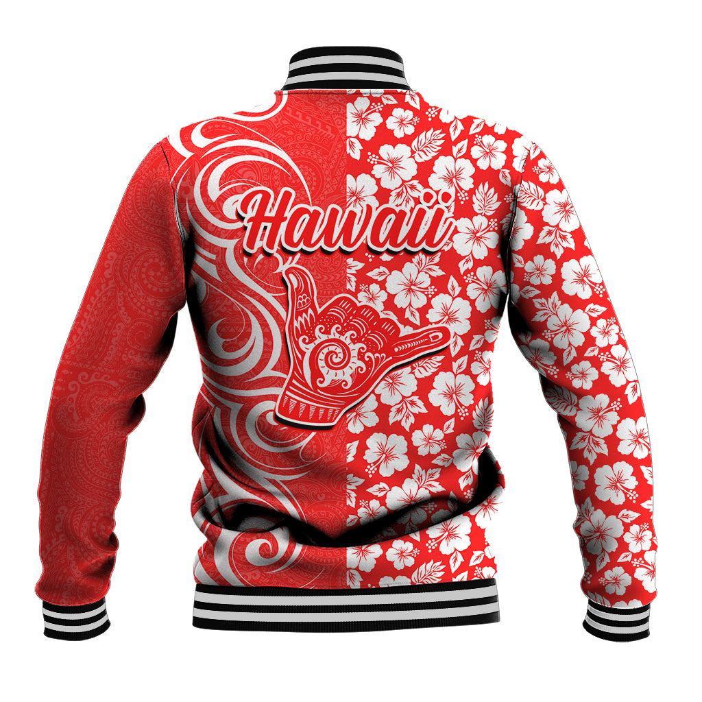 Hawaii Kauai Island Baseball Jacket Hibiscus Pattern Seamless Tribal Simple Red LT03 - Polynesian Pride