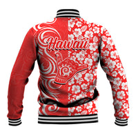 Hawaii Kauai Island Baseball Jacket Hibiscus Pattern Seamless Tribal Simple Red LT03 - Polynesian Pride