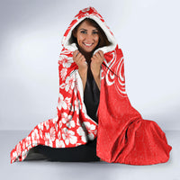 Hawaii Kauai Island Hooded Blanket Hibiscus Pattern Seamless Tribal Simple Red LT03 - Polynesian Pride