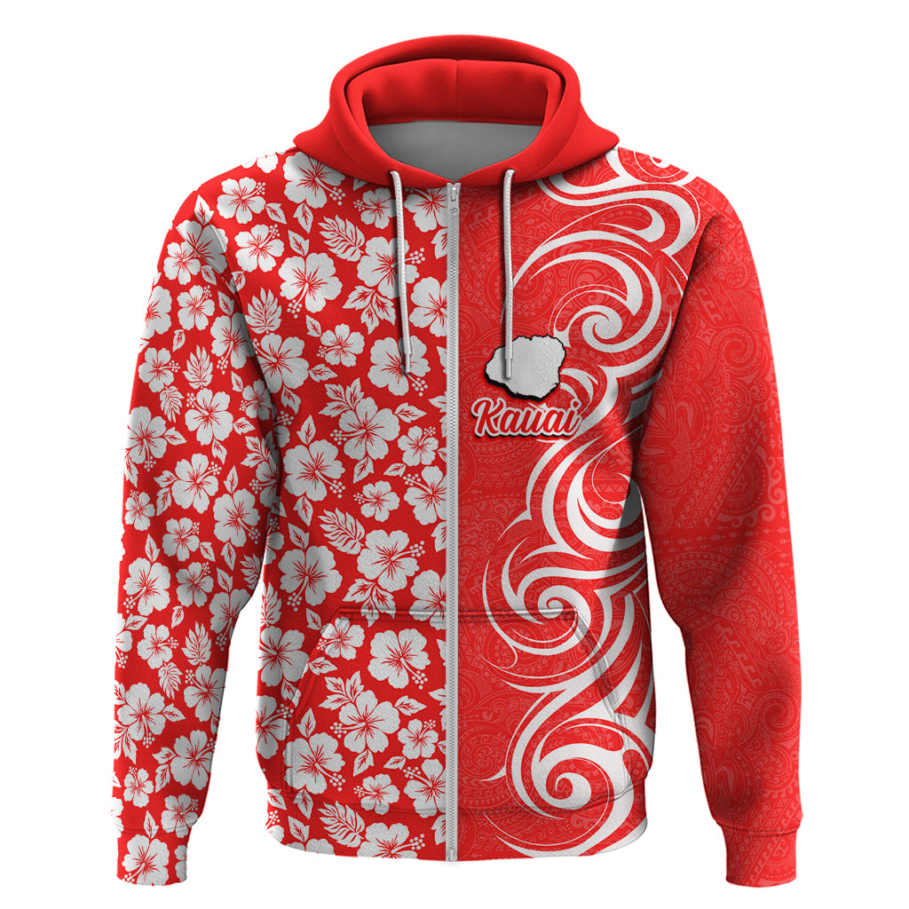 Hawaii Kauai Island Hoodie Hibiscus Pattern Seamless Tribal Simple Red LT03 Zip Hoodie Red - Polynesian Pride