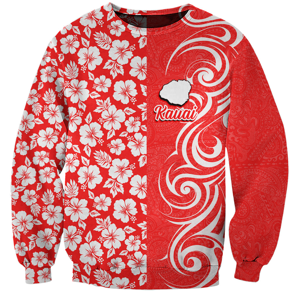 Hawaii Kauai Island Sweatshirt Hibiscus Pattern Seamless Tribal Simple Red LT03 Unisex Red - Polynesian Pride