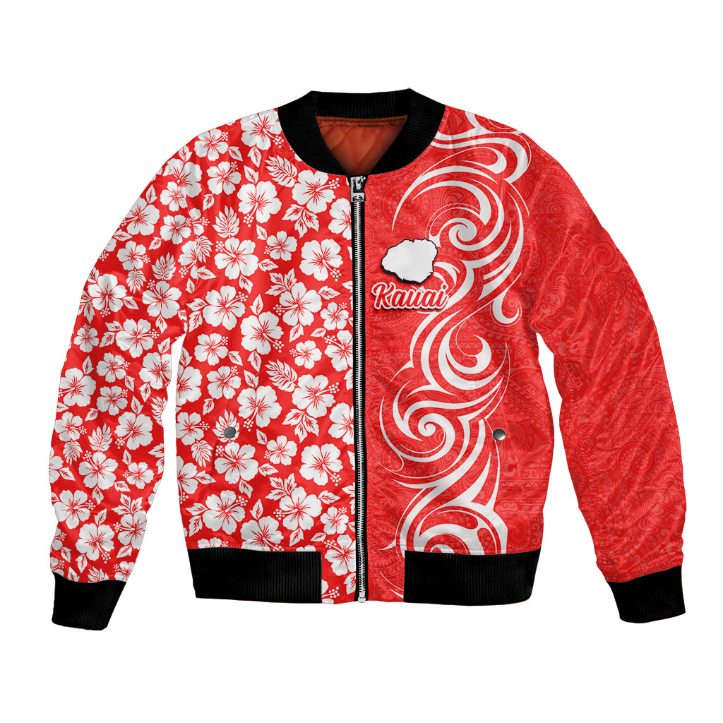 Custom Hawaii Kauai Island Bomber Jacket Hibiscus Pattern Seamless Tribal Simple Red LT03 Unisex Red - Polynesian Pride