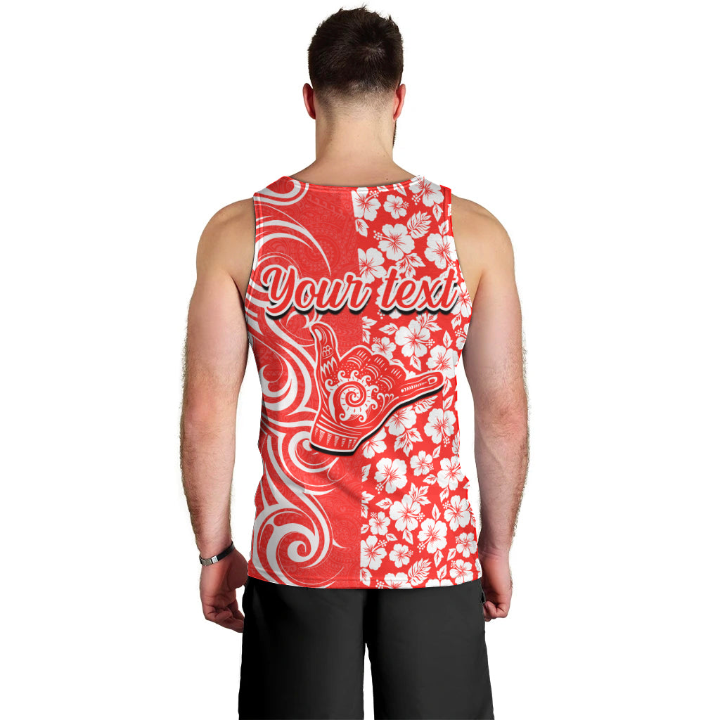 Custom Hawaii Kauai Island Men Tank Top Hibiscus Pattern Seamless Tribal Simple Red LT03 - Polynesian Pride