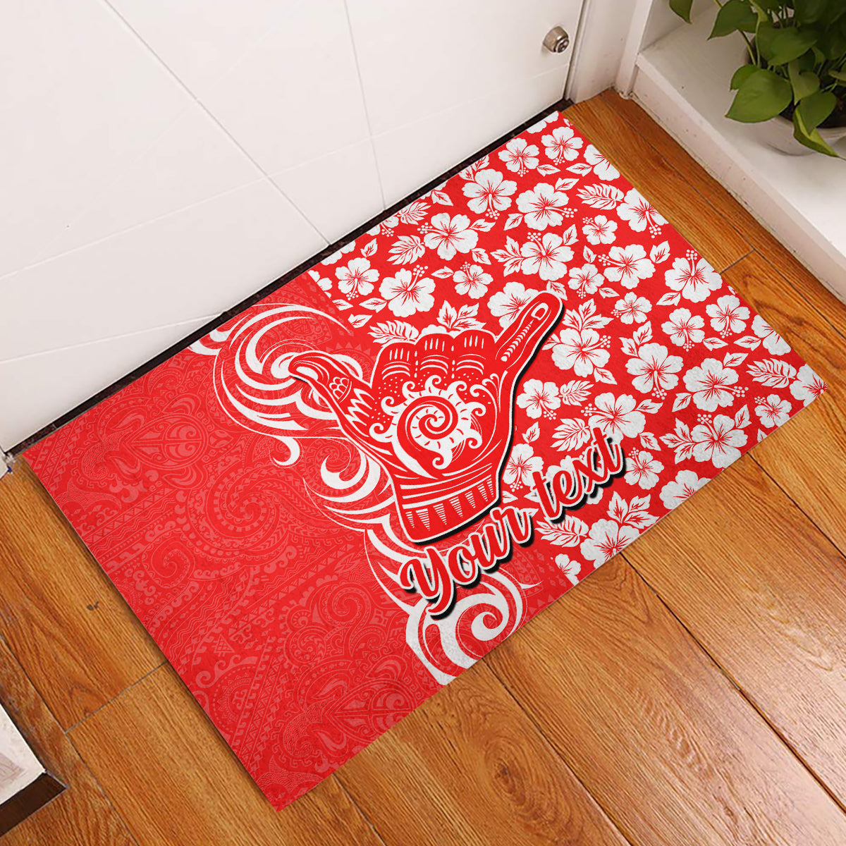 Custom Hawaii Kauai Island Rubber Doormat Hibiscus Pattern Seamless Tribal Simple Red LT03 Red - Polynesian Pride