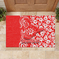 Custom Hawaii Kauai Island Rubber Doormat Hibiscus Pattern Seamless Tribal Simple Red LT03 - Polynesian Pride