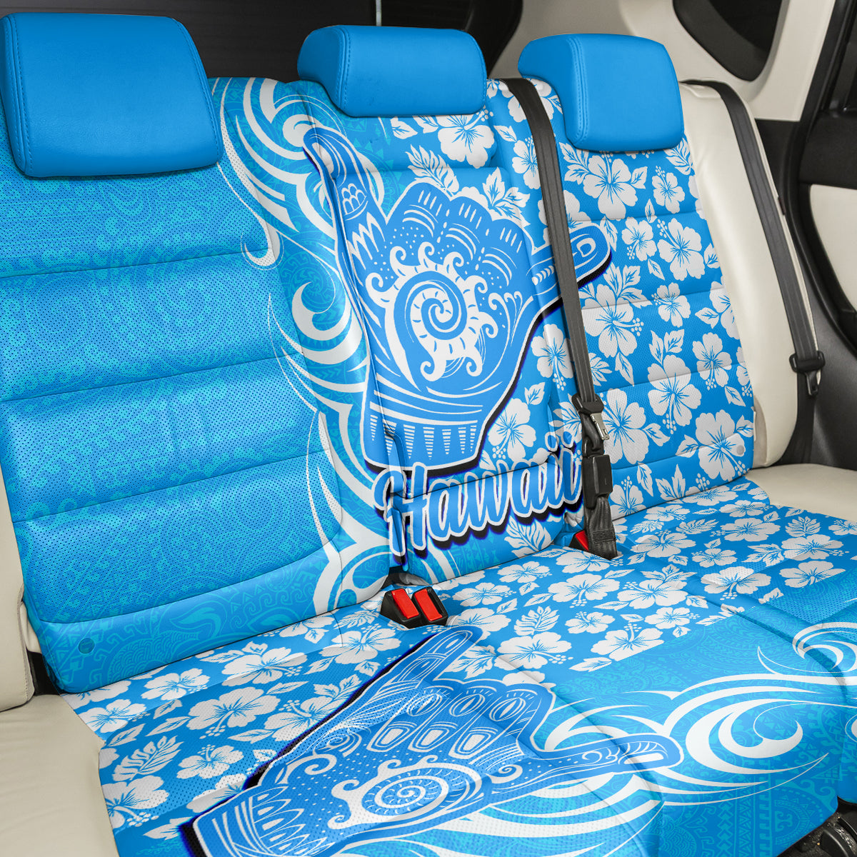 Hawaii Kauai Island Back Car Seat Cover Hibiscus Pattern Seamless Tribal Simple Blue LT03 - Polynesian Pride