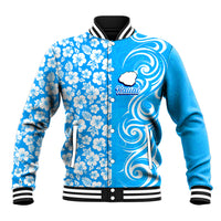 Hawaii Kauai Island Baseball Jacket Hibiscus Pattern Seamless Tribal Simple Blue LT03 Unisex Blue - Polynesian Pride