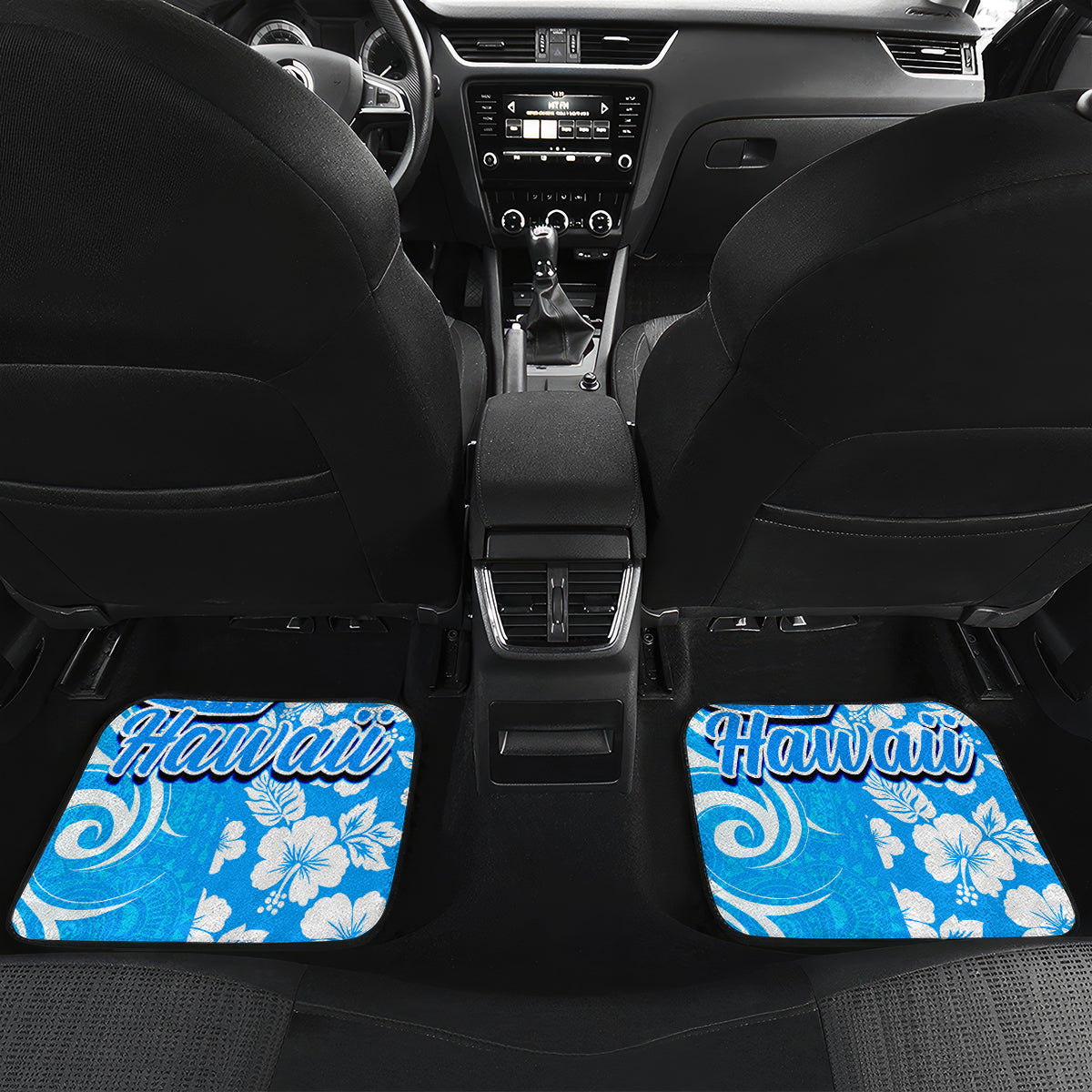 Hawaii Kauai Island Car Mats Hibiscus Pattern Seamless Tribal Simple Blue LT03 - Polynesian Pride
