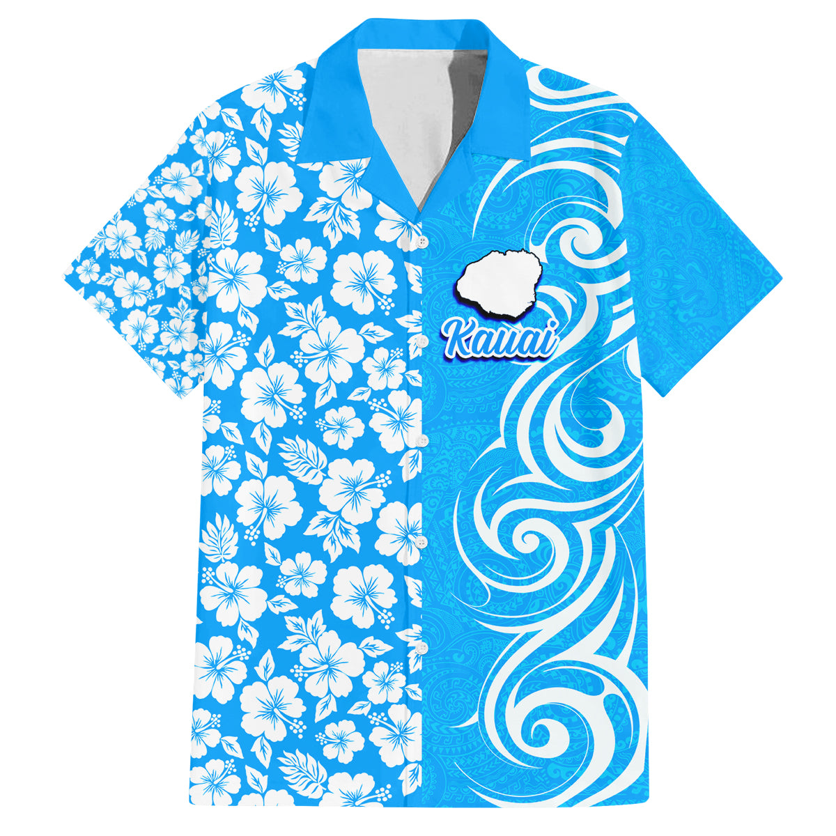Hawaii Kauai Island Family Matching Tank Maxi Dress and Hawaiian Shirt Hibiscus Pattern Seamless Tribal Simple Blue LT03 Dad's Shirt - Short Sleeve Blue - Polynesian Pride