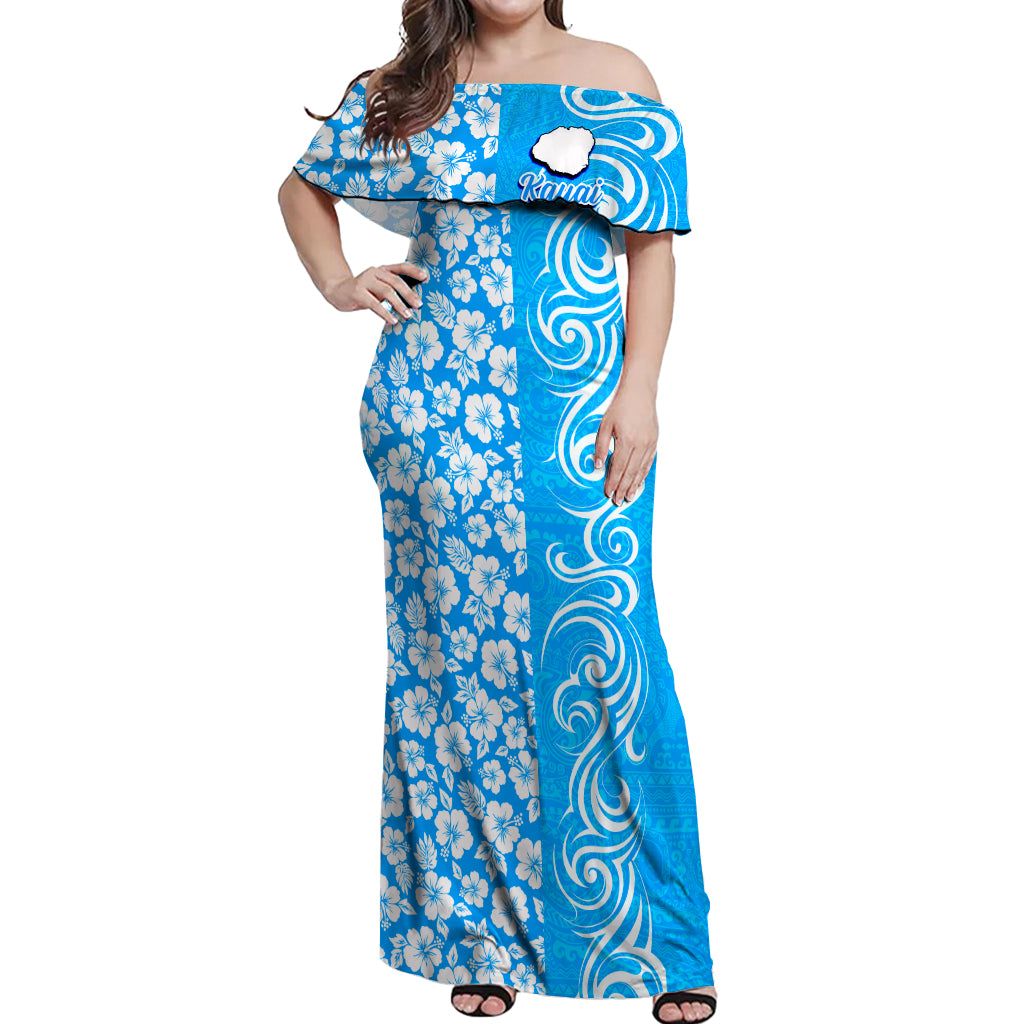 blue island maxi dress Hawaii Kauai Island Off Shoulder Maxi Dress Hibiscus Pattern Seamless
