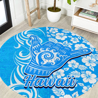Hawaii Kauai Island Round Carpet Hibiscus Pattern Seamless Tribal Simple Blue LT03 Blue - Polynesian Pride