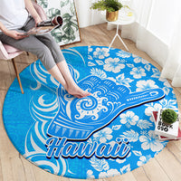 Hawaii Kauai Island Round Carpet Hibiscus Pattern Seamless Tribal Simple Blue LT03 - Polynesian Pride