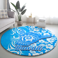 Hawaii Kauai Island Round Carpet Hibiscus Pattern Seamless Tribal Simple Blue LT03 - Polynesian Pride