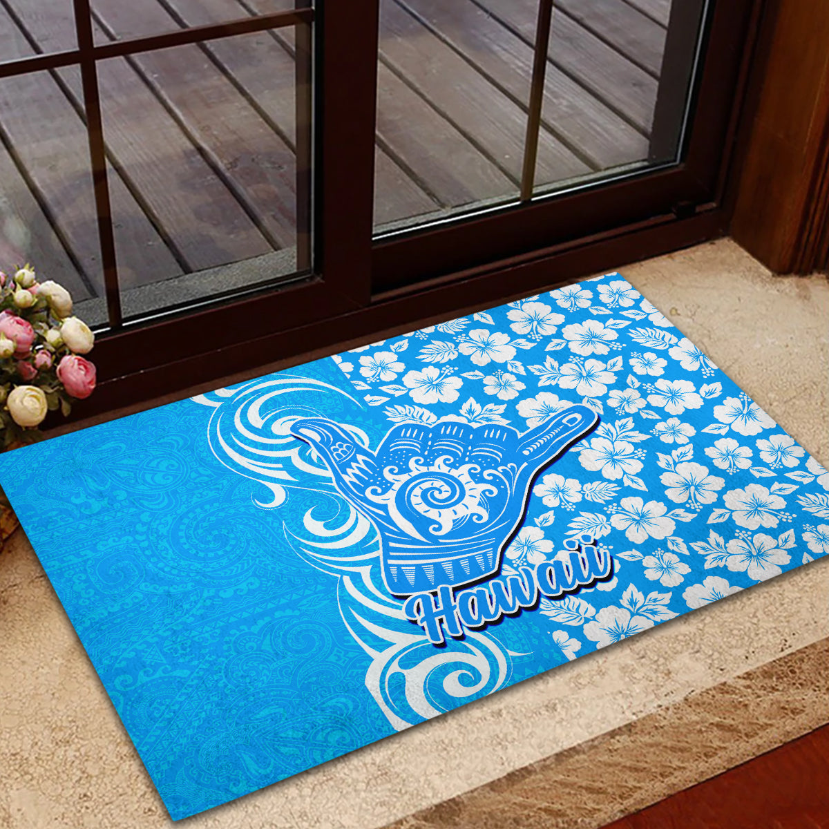Hawaii Kauai Island Rubber Doormat Hibiscus Pattern Seamless Tribal Simple Blue LT03 - Polynesian Pride
