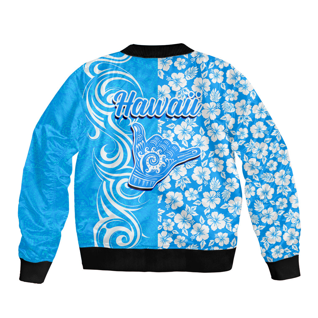 Hawaii Kauai Island Sleeve Zip Bomber Jacket Hibiscus Pattern Seamless Tribal Simple Blue LT03 - Polynesian Pride