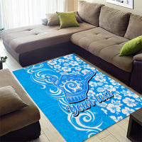 Custom Hawaii Kauai Island Area Rug Hibiscus Pattern Seamless Tribal Simple Blue LT03 - Polynesian Pride