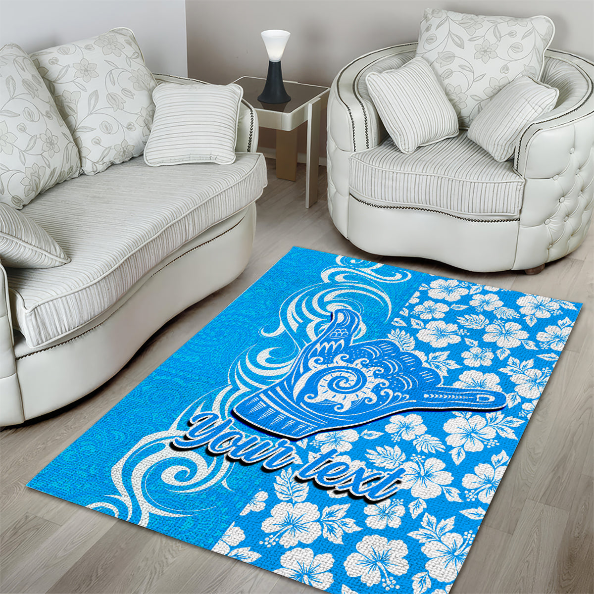 Custom Hawaii Kauai Island Area Rug Hibiscus Pattern Seamless Tribal Simple Blue LT03 - Polynesian Pride