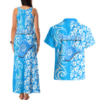Custom Hawaii Kauai Island Couples Matching Tank Maxi Dress and Hawaiian Shirt Hibiscus Pattern Seamless Tribal Simple Blue LT03 - Polynesian Pride